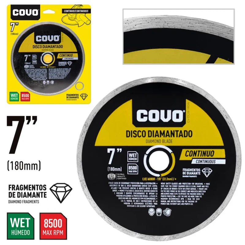 DISCO DIAMANTADO 7" CORTE CONTINUO COVO CV-DCW-180W